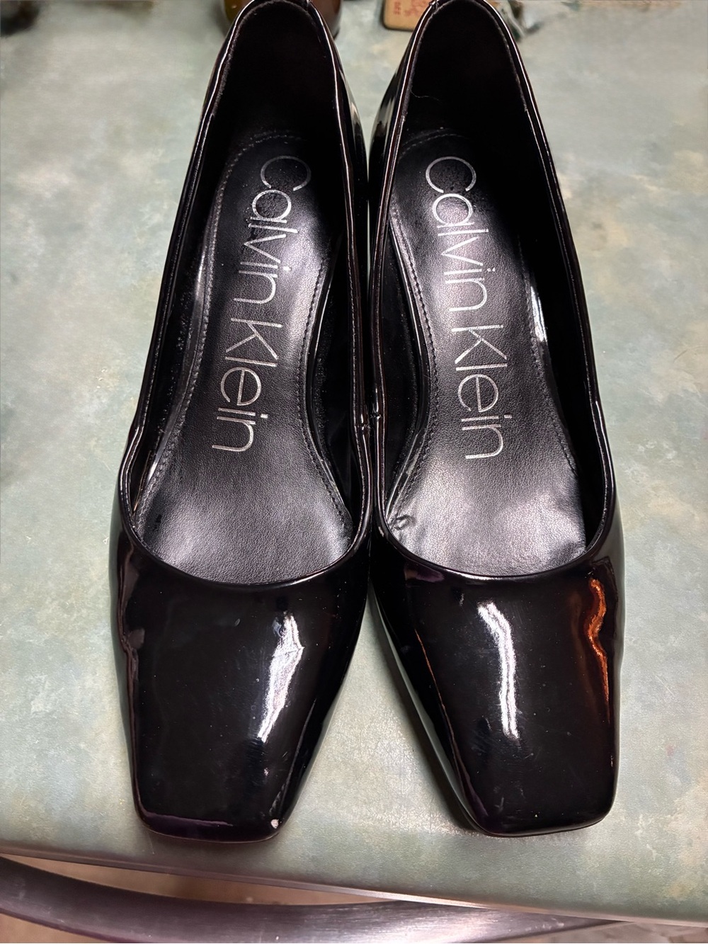 Calvin Klein Black Patent Square-Toe Pumps